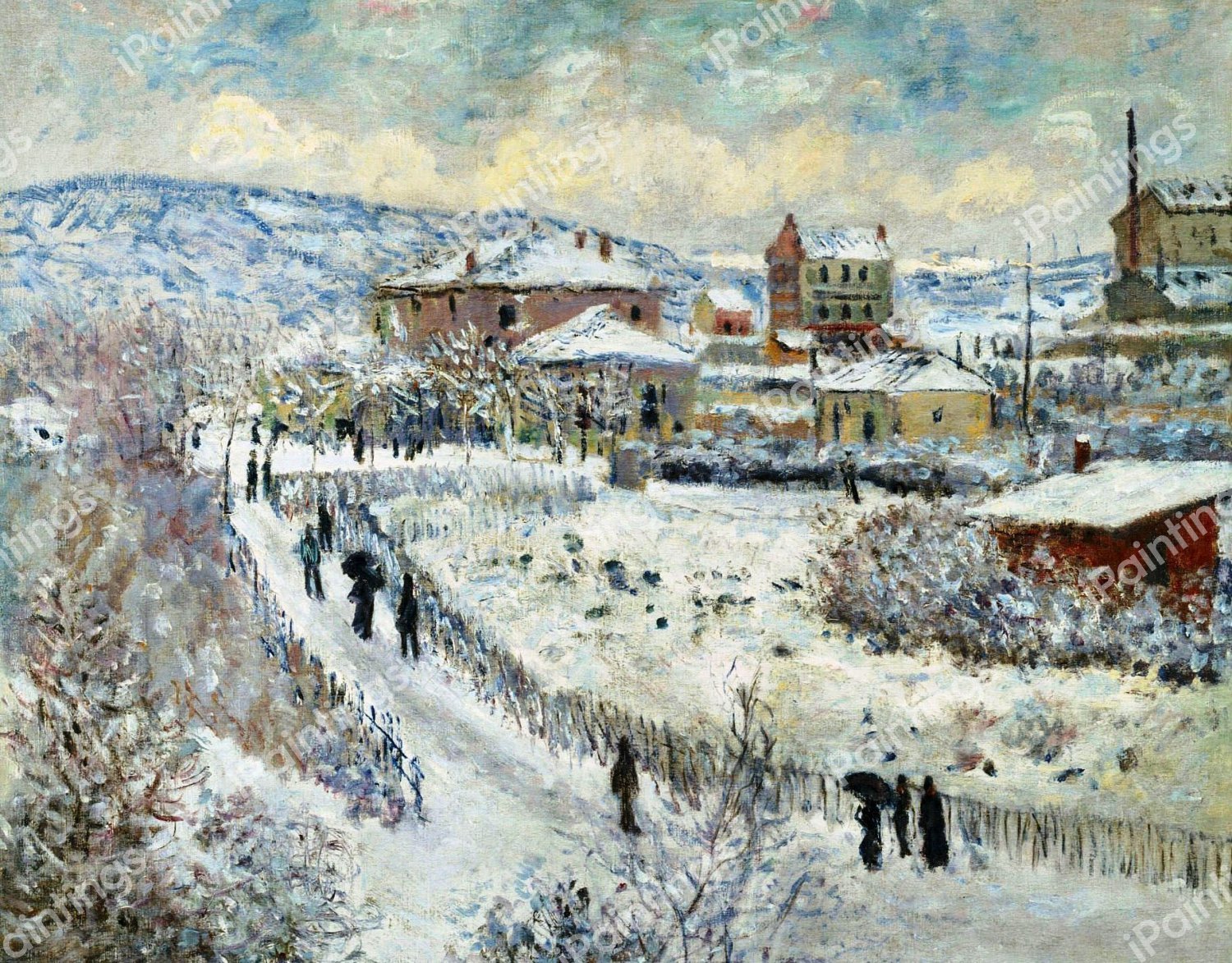 A View of Argenteuil in the Snow. The painting by Claude Monet