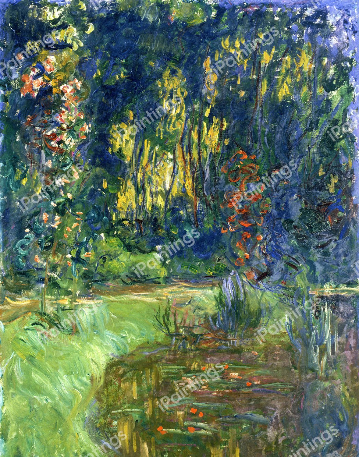 A Water Lily Pond at Giverny. The painting by Claude Monet