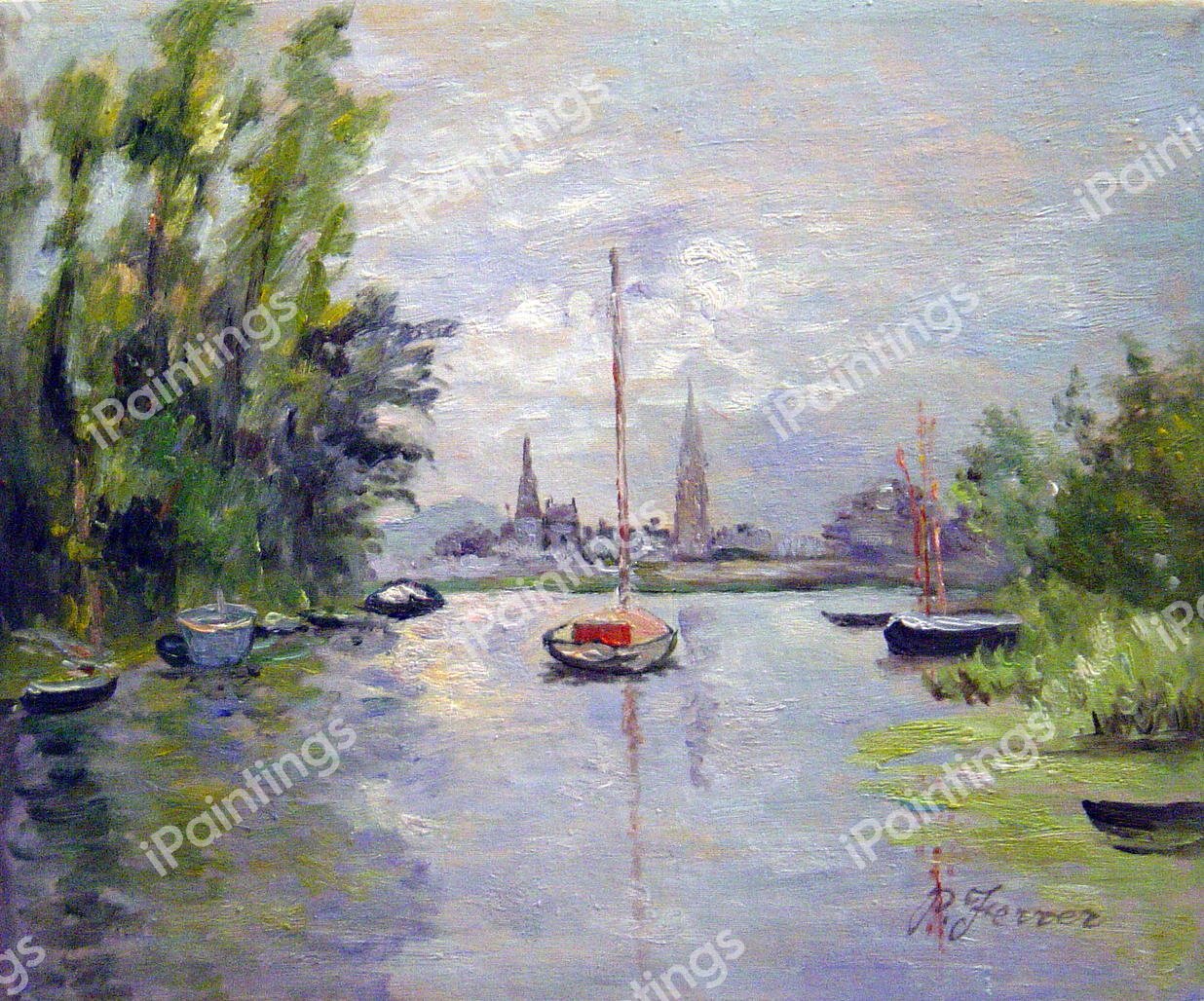 Argenteuil Seen From The Small Arm Of The Seine. The painting by Claude Monet