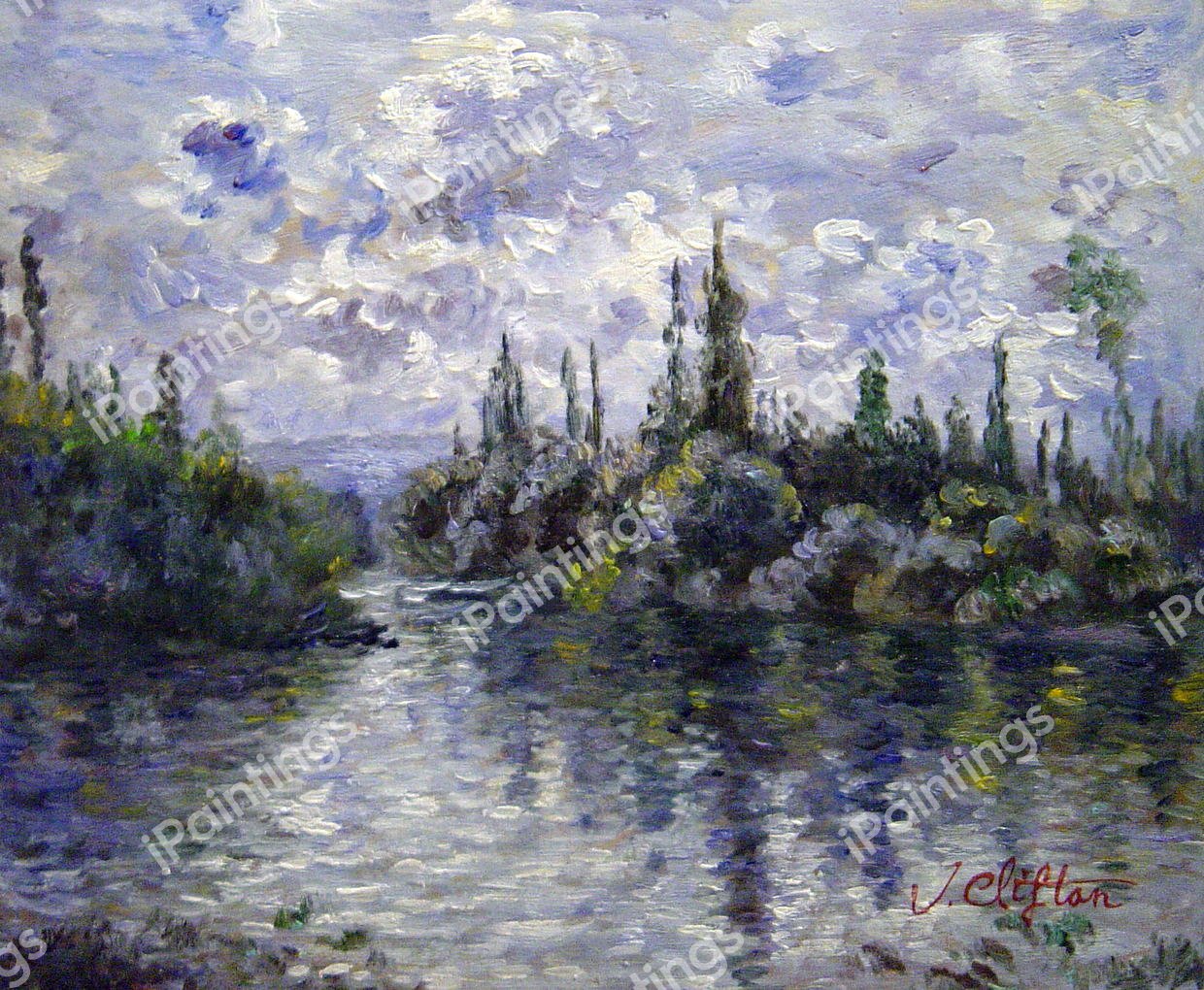 Arm Of The Seine Near Vetheuil. The painting by Claude Monet