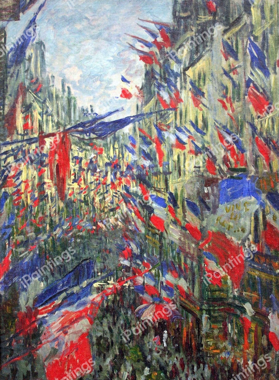 At the Rue Montargueil with Flags. The painting by Claude Monet