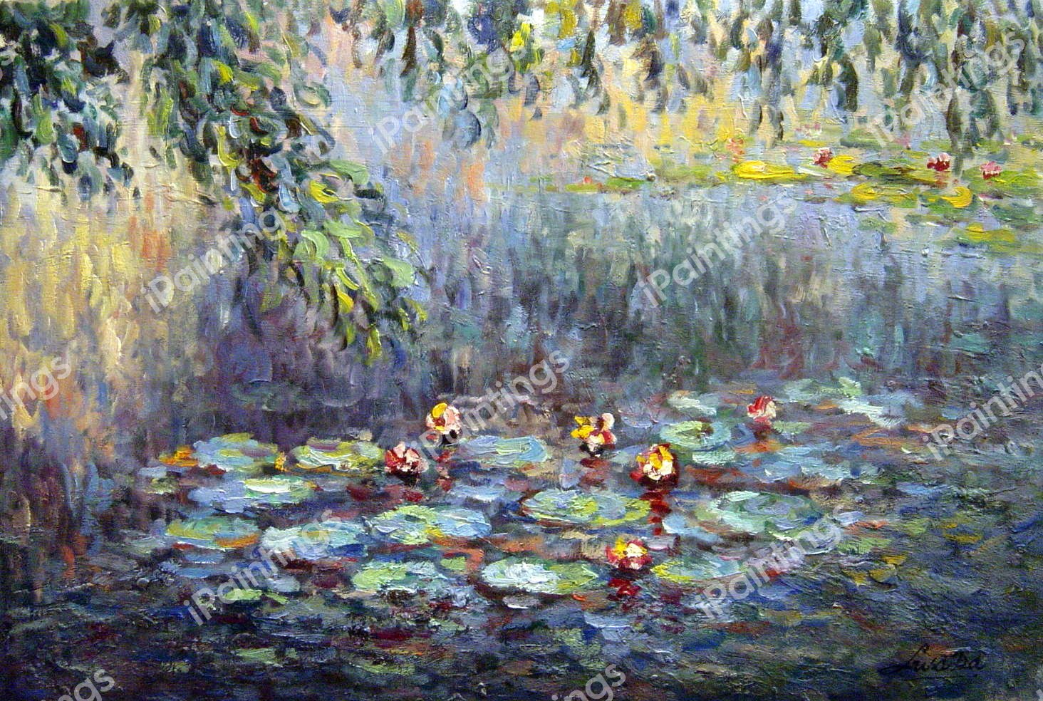 At The Water Lilies. The painting by Claude Monet