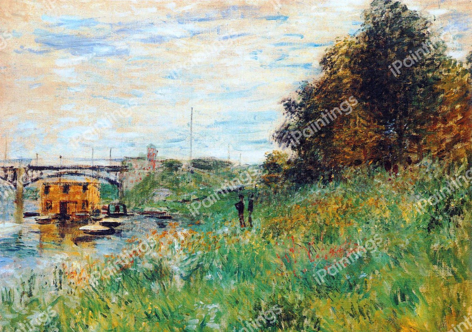 Banks of the Seine at the Argenteuil Bridge. The painting by Claude Monet