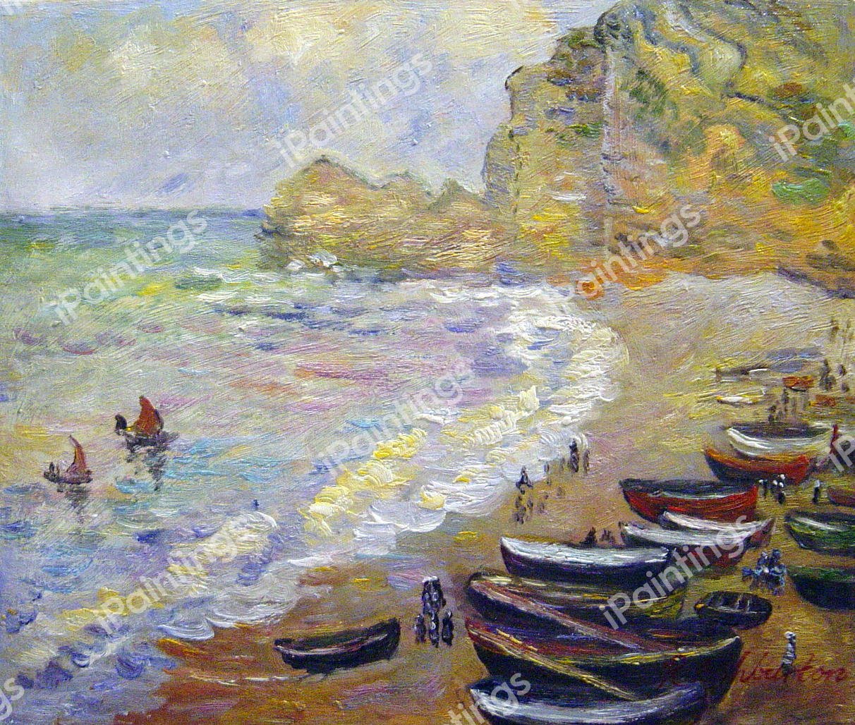 Beach At Etretat. The painting by Claude Monet