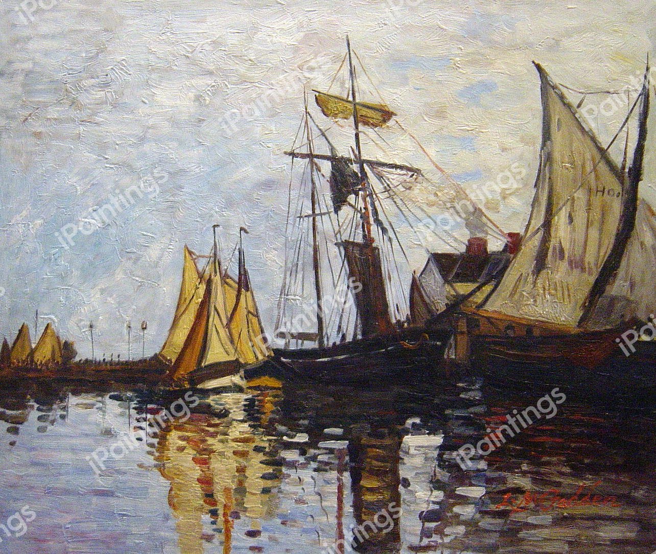 Boats In The Port Of Honfleur. The painting by Claude Monet