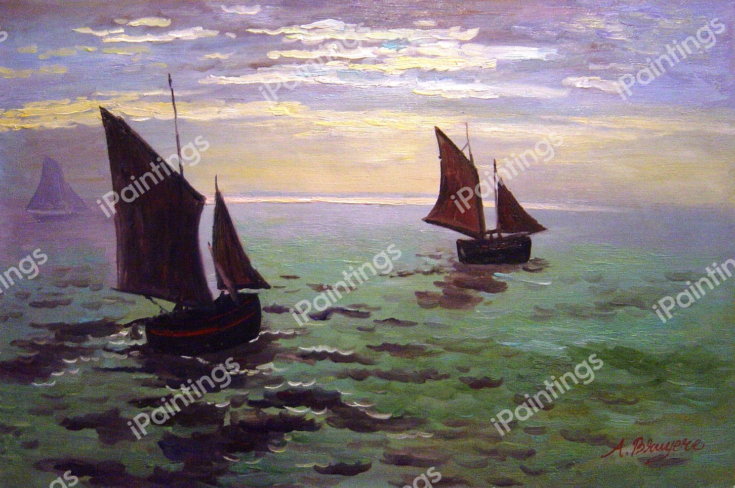 Boats Leaving The Harbor. The painting by Claude Monet