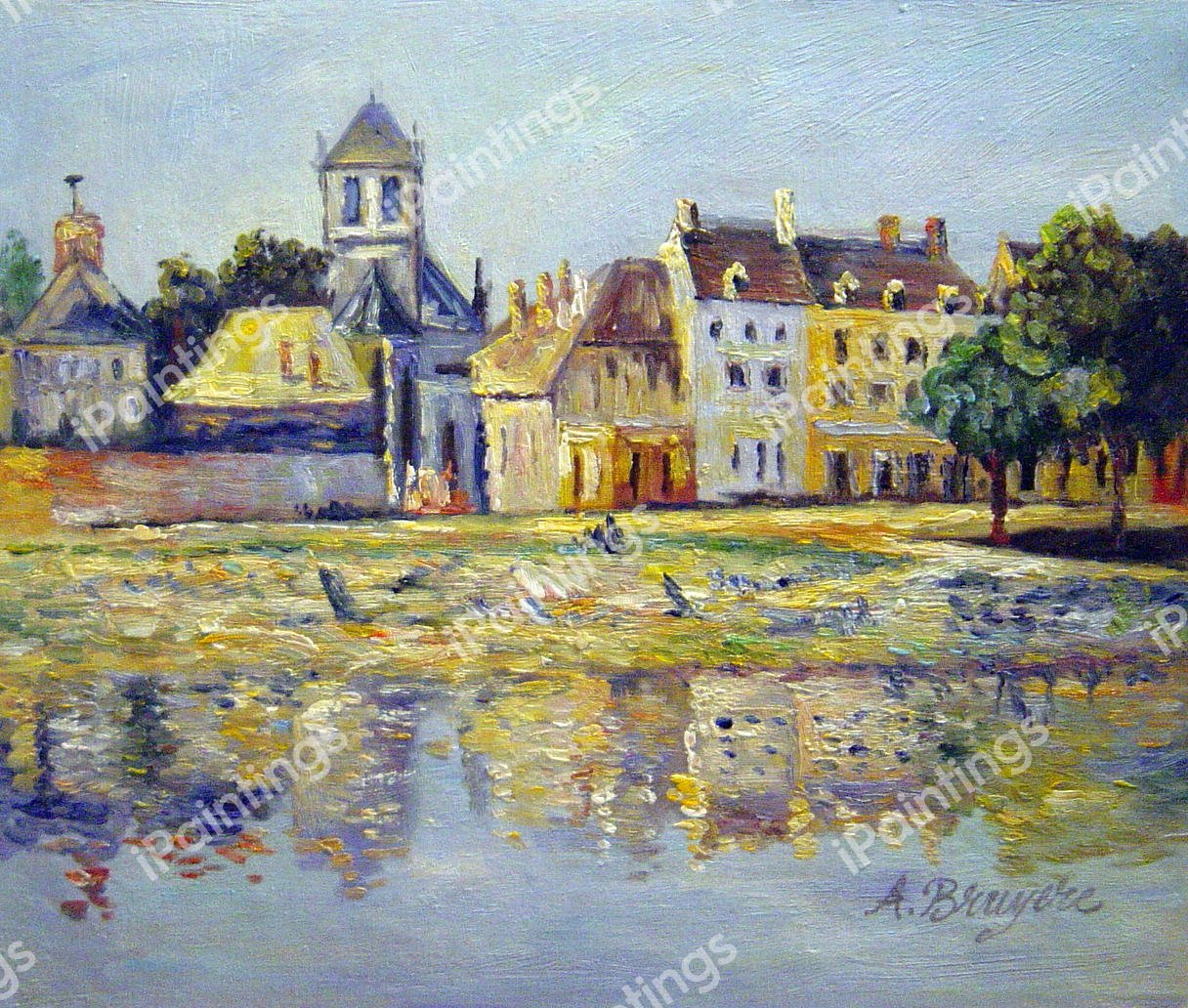 By The River At Vernon. The painting by Claude Monet