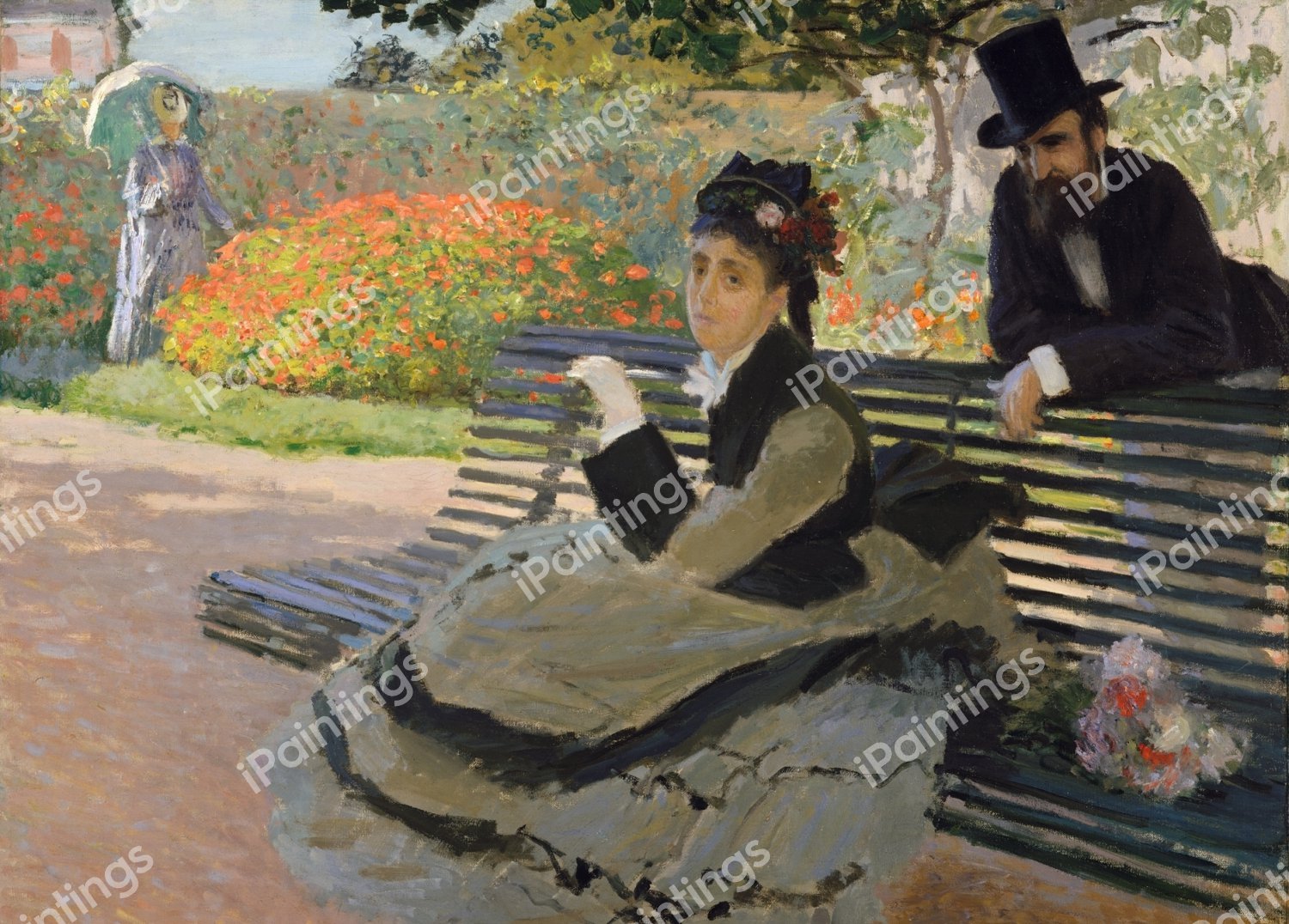 Camille Monet on a Garden Bench. The painting by Claude Monet