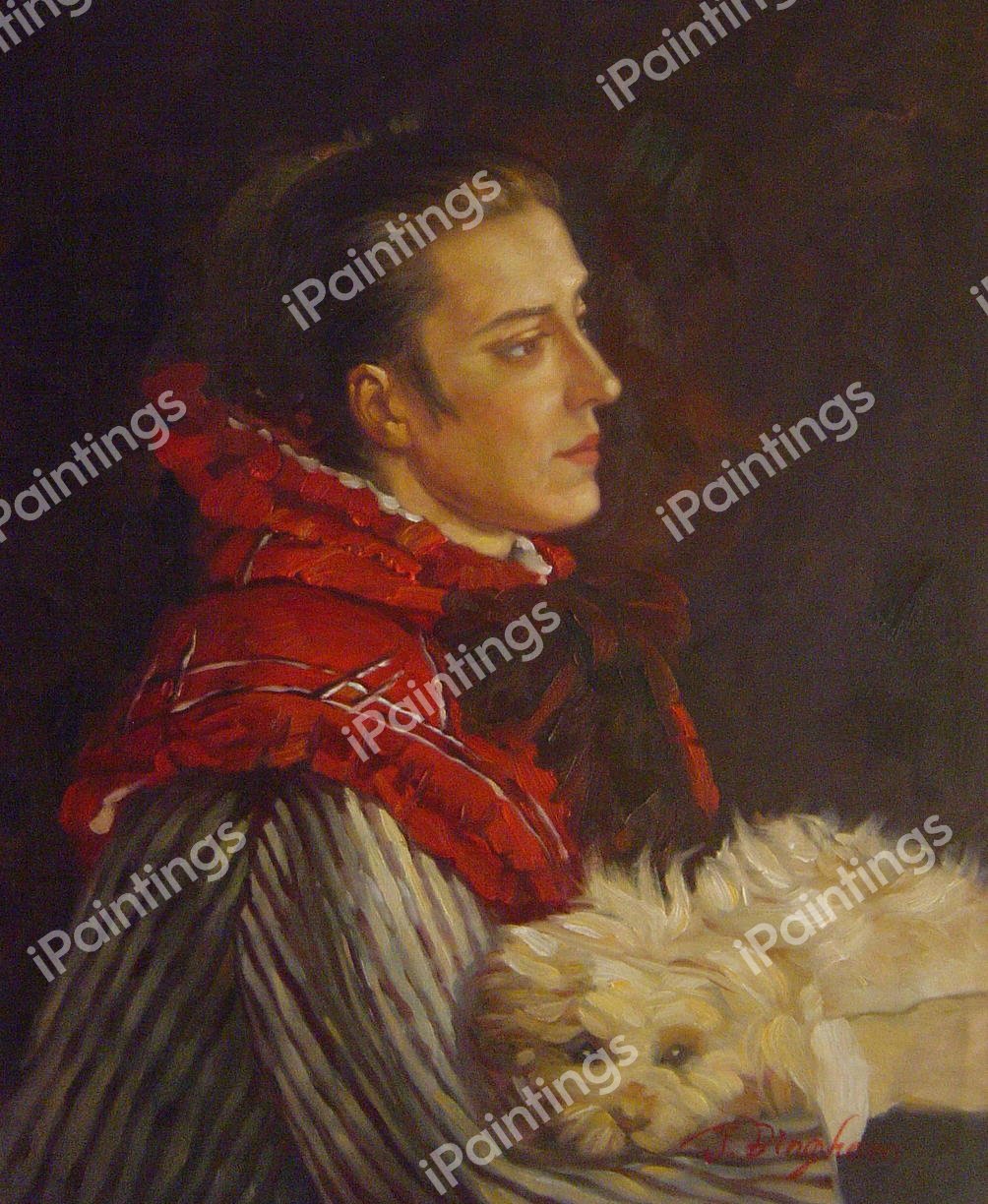 Camille With A Small Dog. The painting by Claude Monet