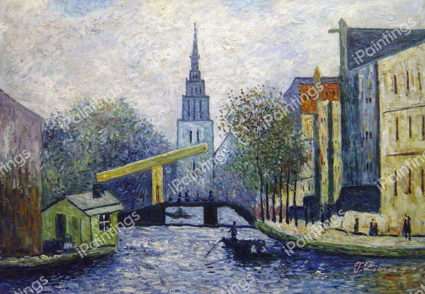 Canal In Amsterdam. The painting by Claude Monet