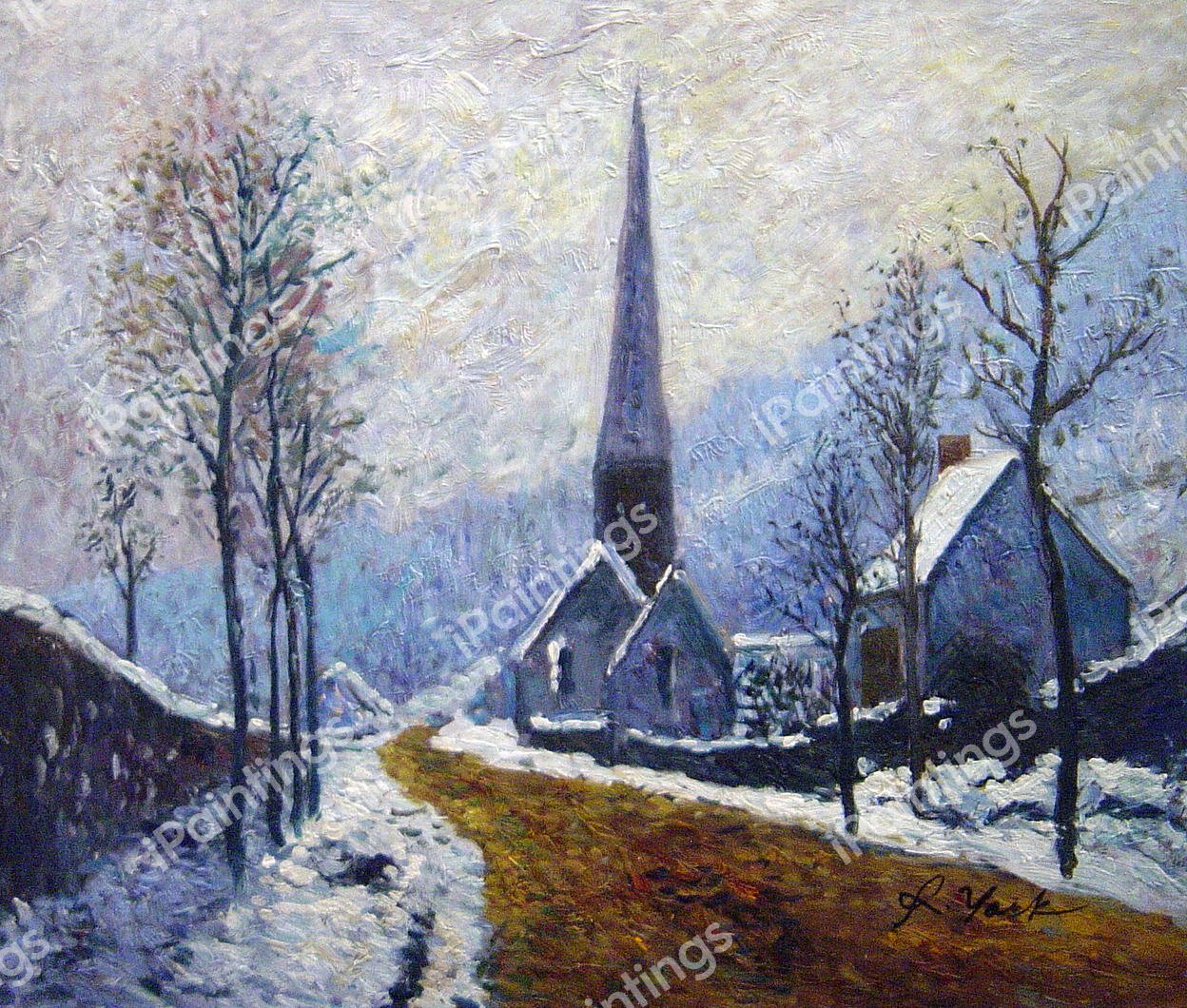 Church At Jeufosse, Snowy Weather. The painting by Claude Monet