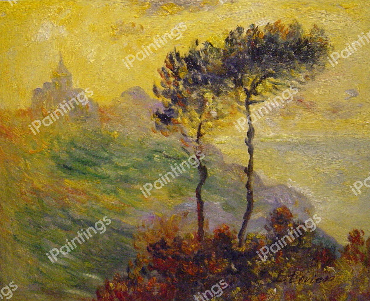 Church At Varengeville, Against The Sunset. The painting by Claude Monet