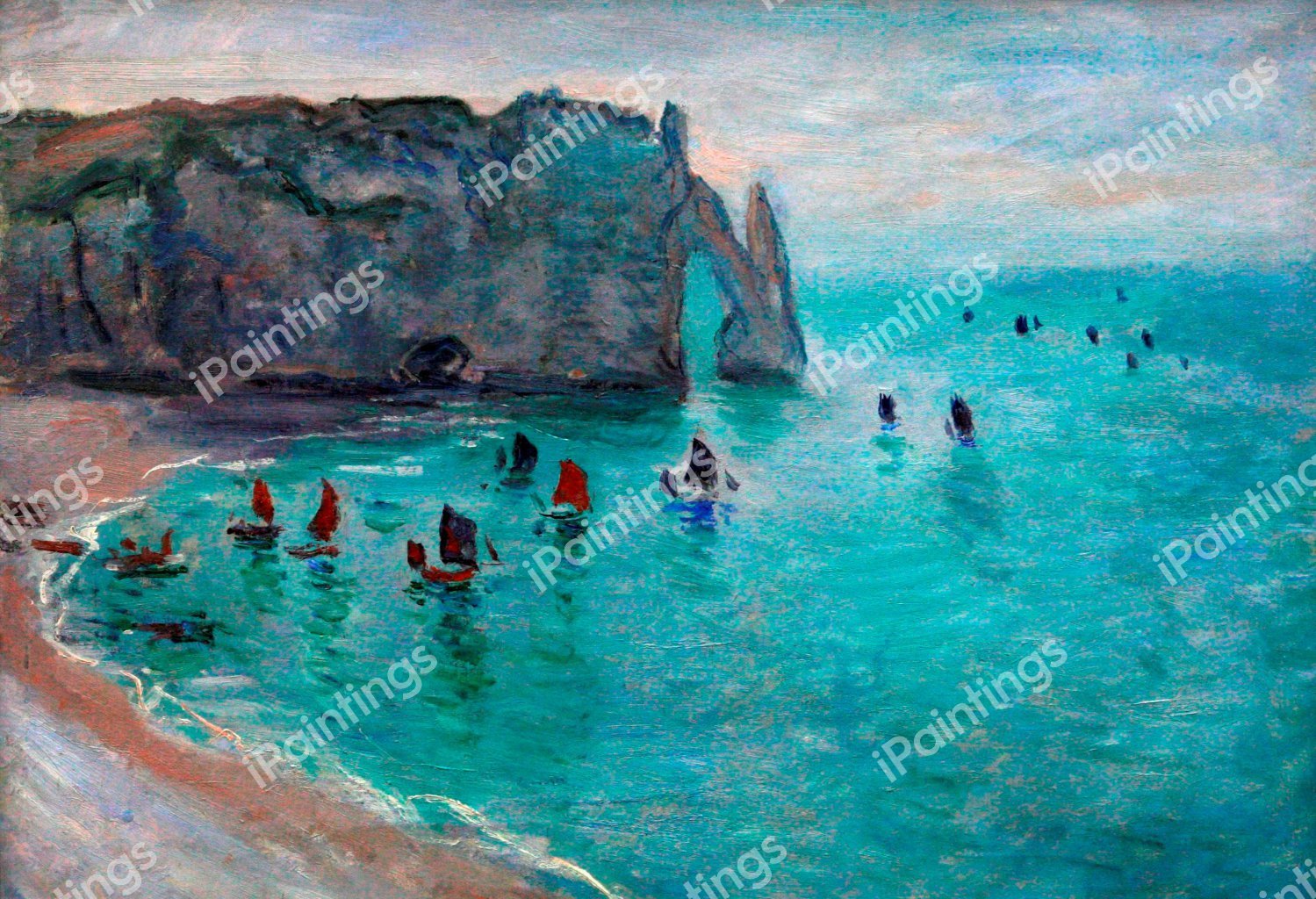 Cliffs of the Porte d'Aval. The painting by Claude Monet