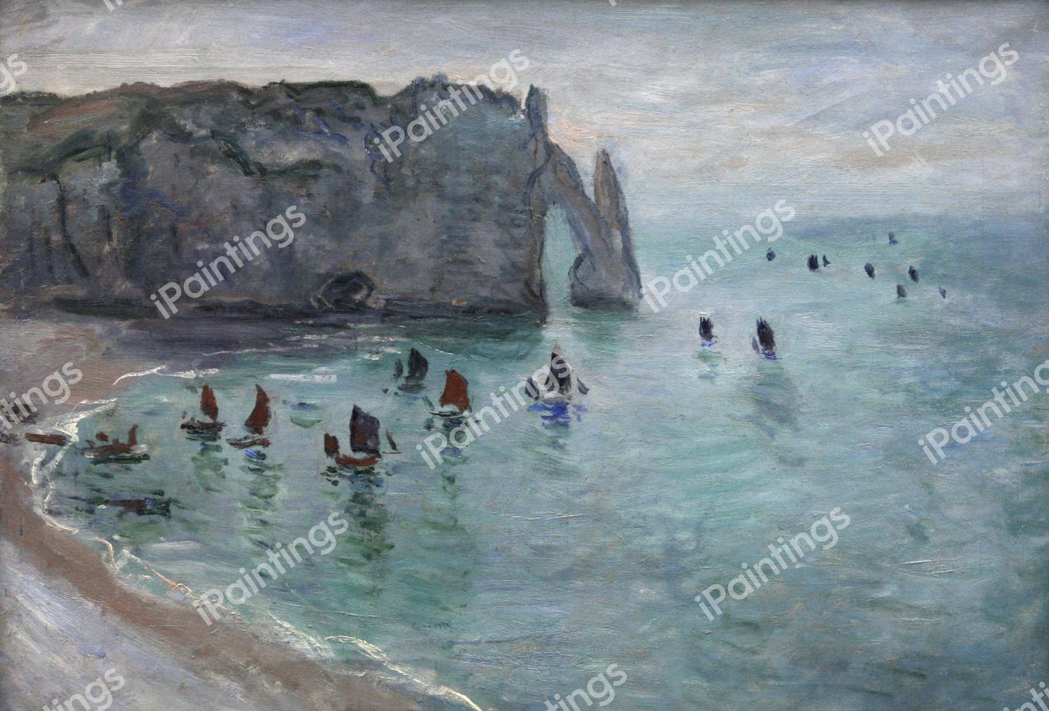 Etretat, Fishing Boats Leaving the Harbour. The painting by Claude Monet