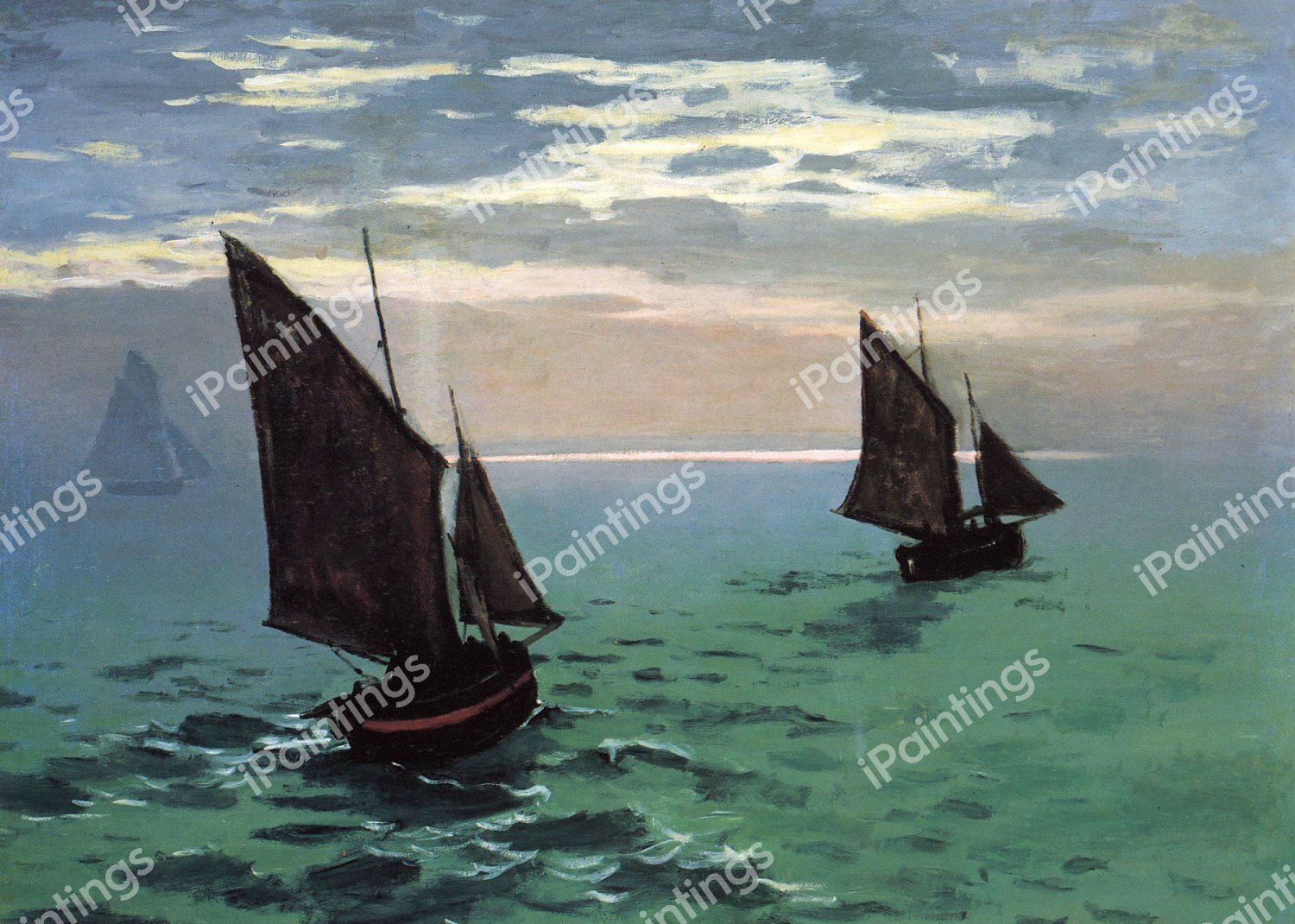 Fishing Boats at Sea. The painting by Claude Monet