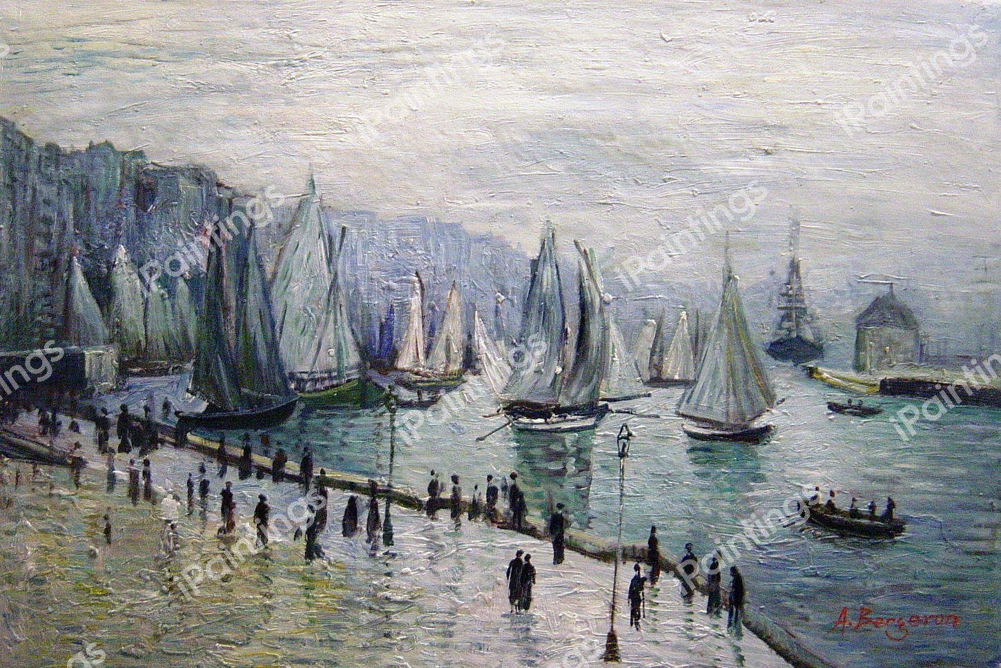 Fishing Boats Leaving the Harbor, Le Havre. The painting by Claude Monet