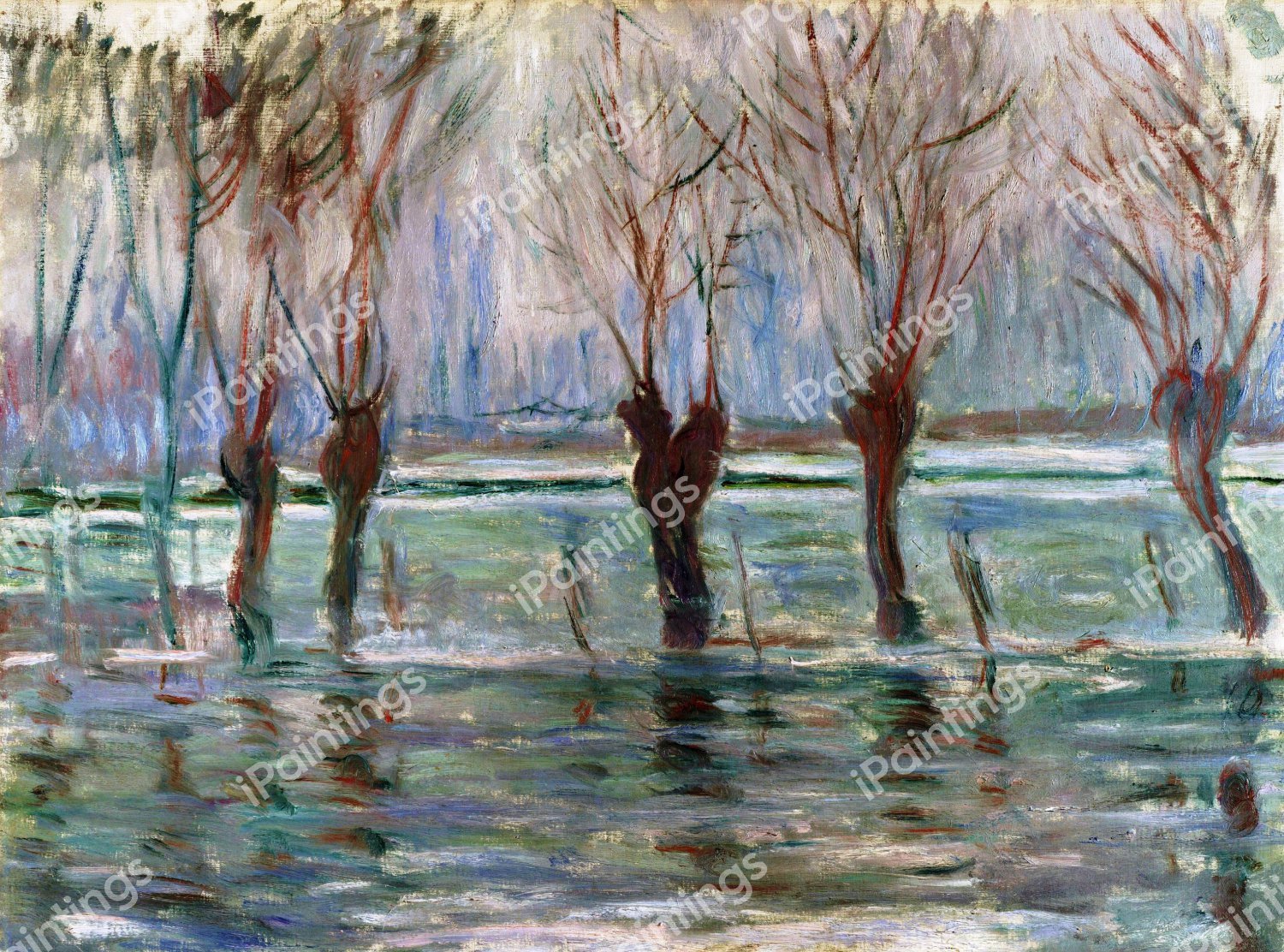 Flood Waters. The painting by Claude Monet
