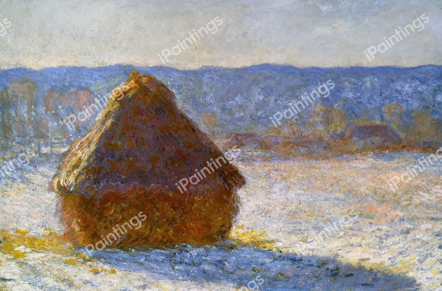 Grainstack in the Morning, Snow Effect. The painting by Claude Monet