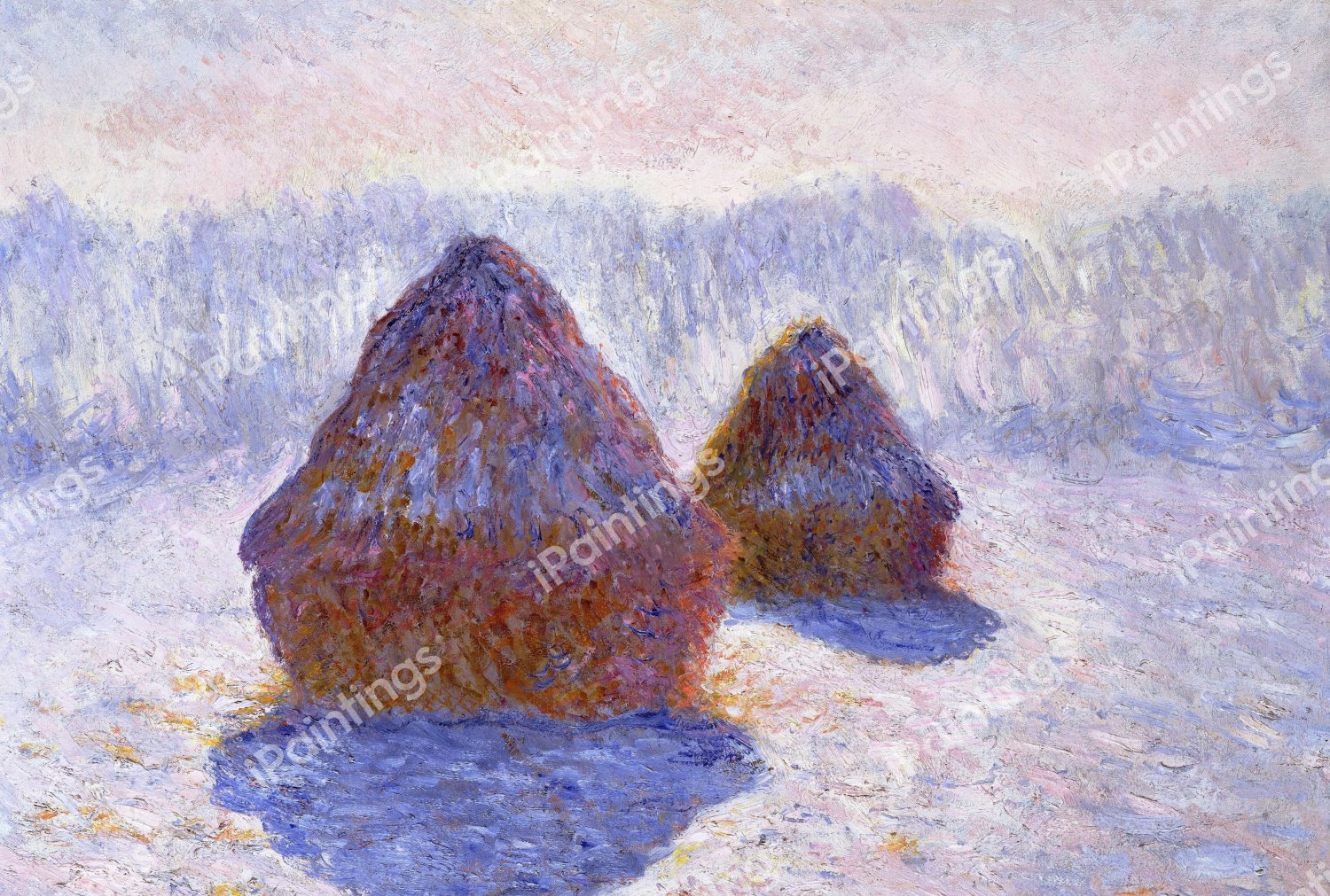 Haystacks (Effect of Snow and Sun). The painting by Claude Monet