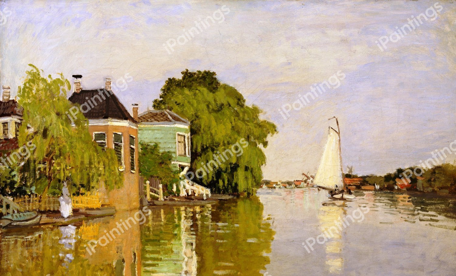 Houses on the Achterzaan. The painting by Claude Monet