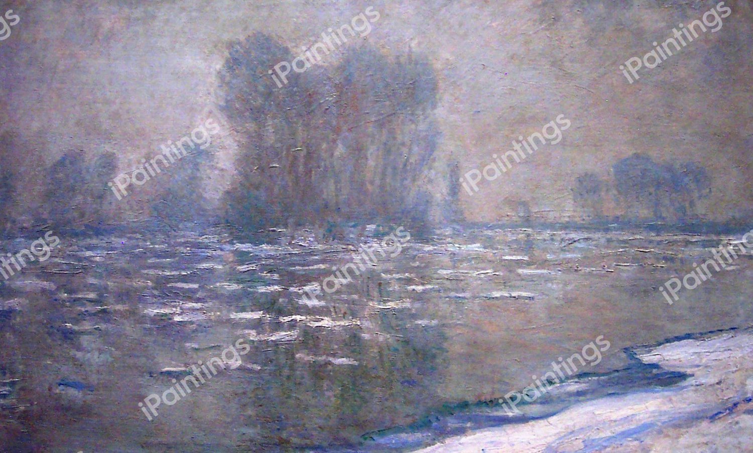 Ice Floes, Misty Morning. The painting by Claude Monet
