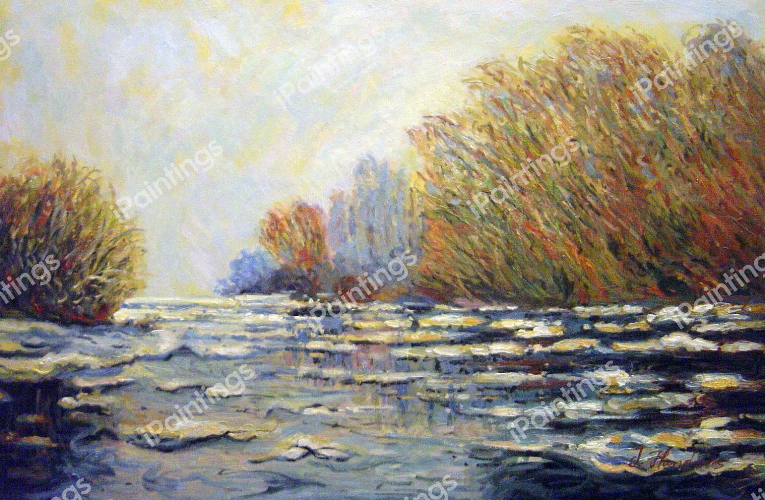 Ice Floes Near Vetheuil. The painting by Claude Monet