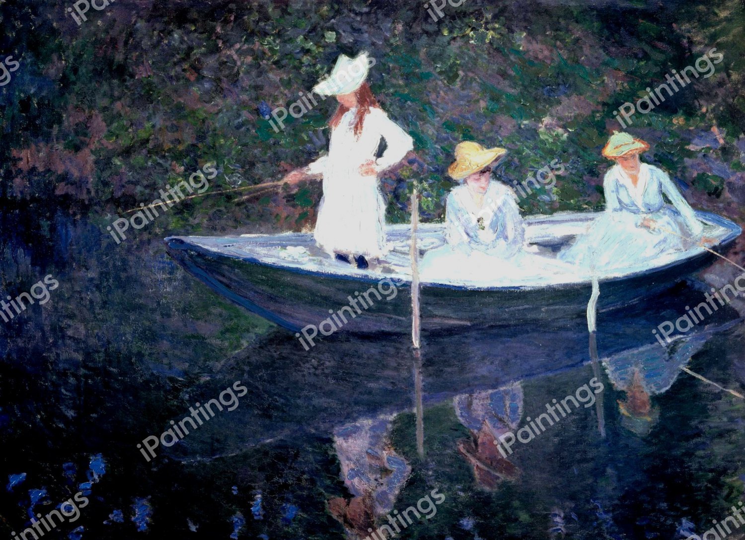 In the Norvegienne Boat at Giverny. The painting by Claude Monet