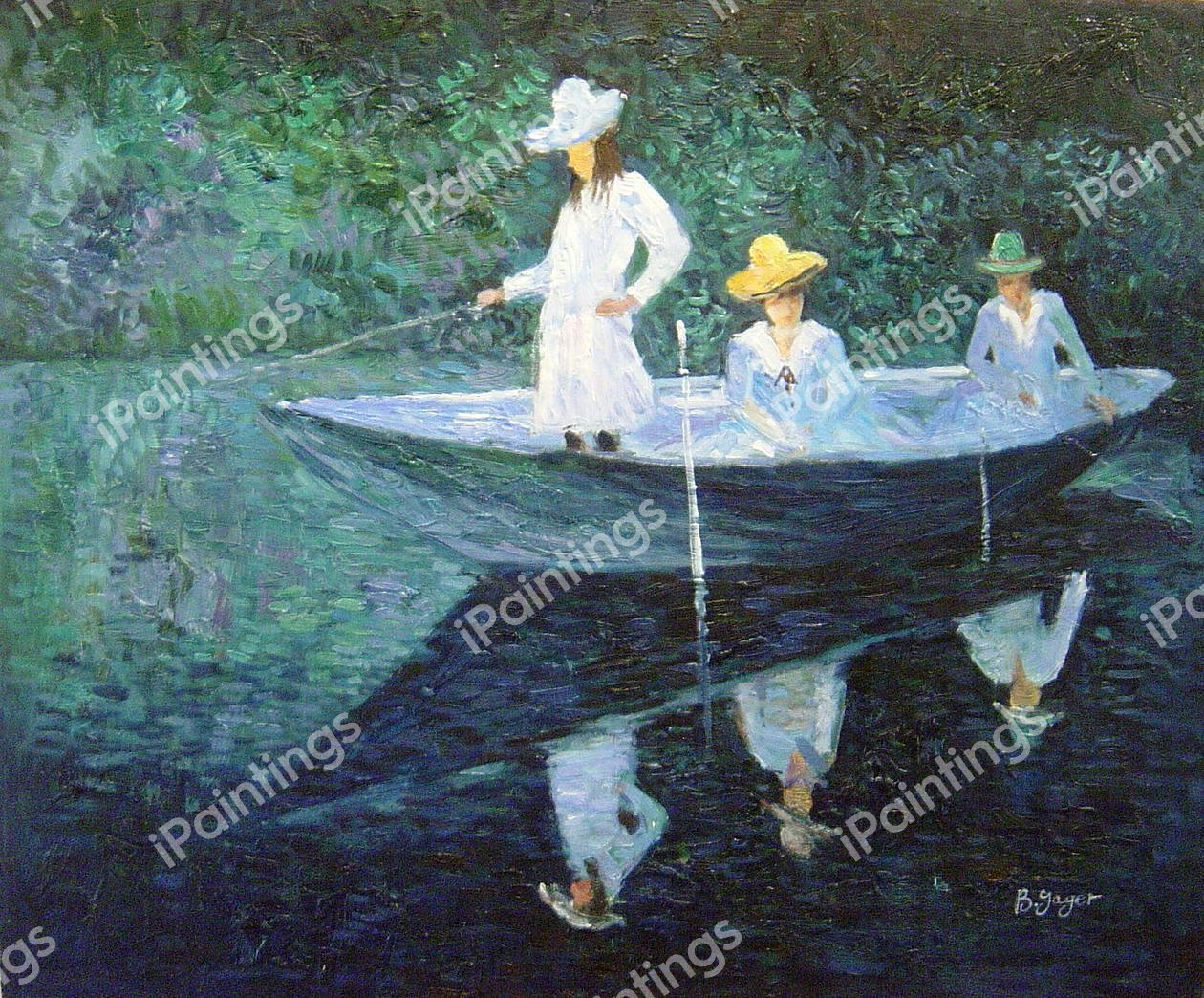 In The Rowing Boat. The painting by Claude Monet
