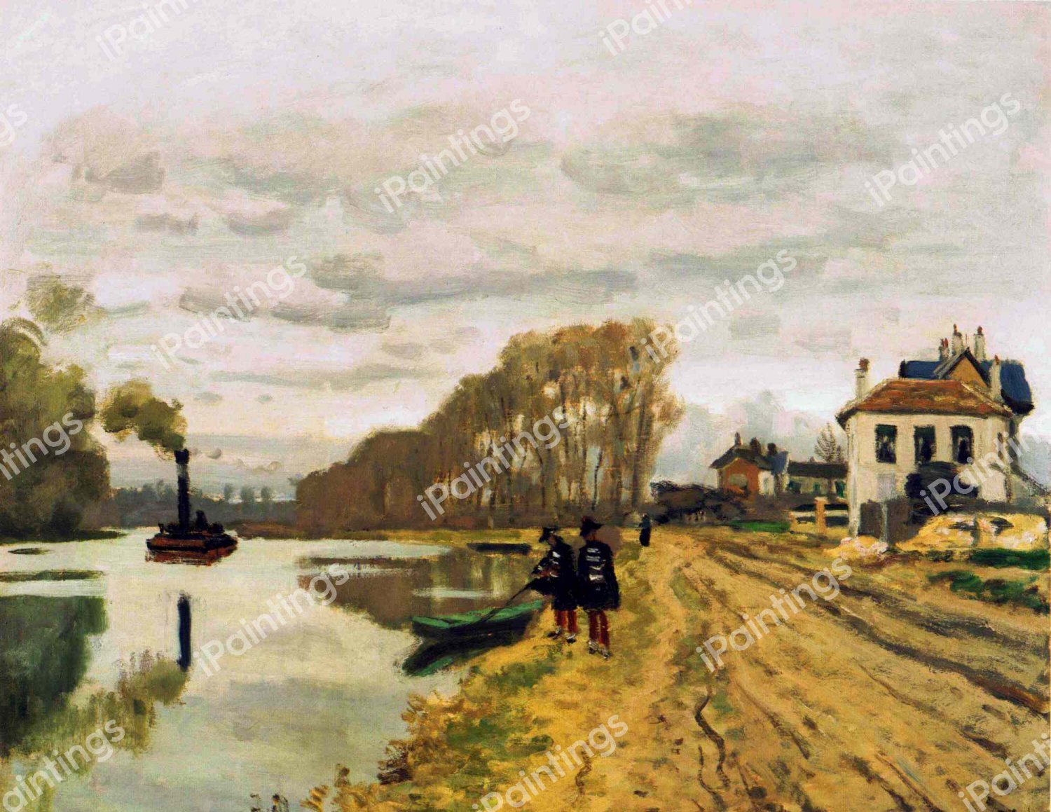 Infantry Guards Wandering along the River. The painting by Claude Monet