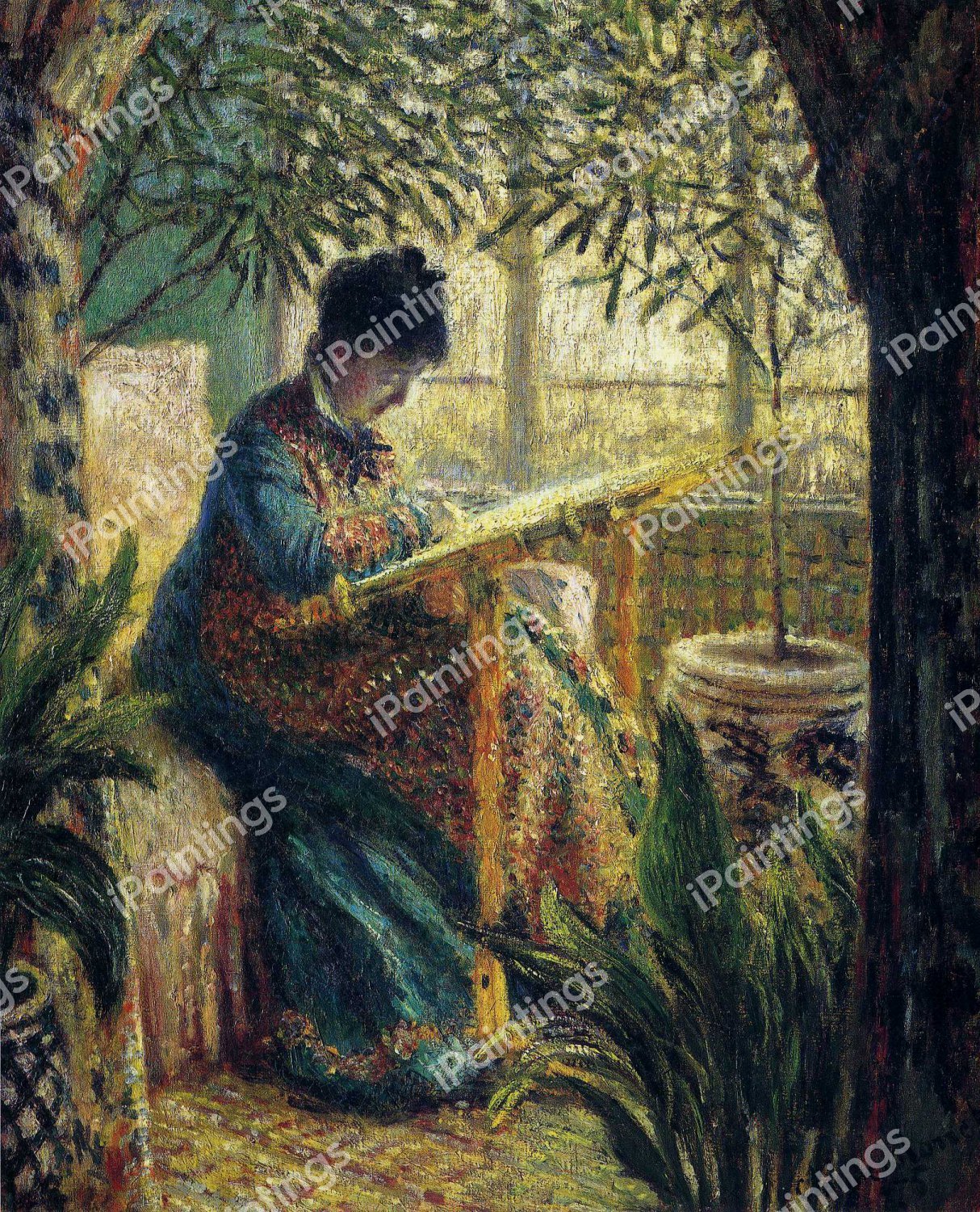 Madame Monet Embroidering. The painting by Claude Monet