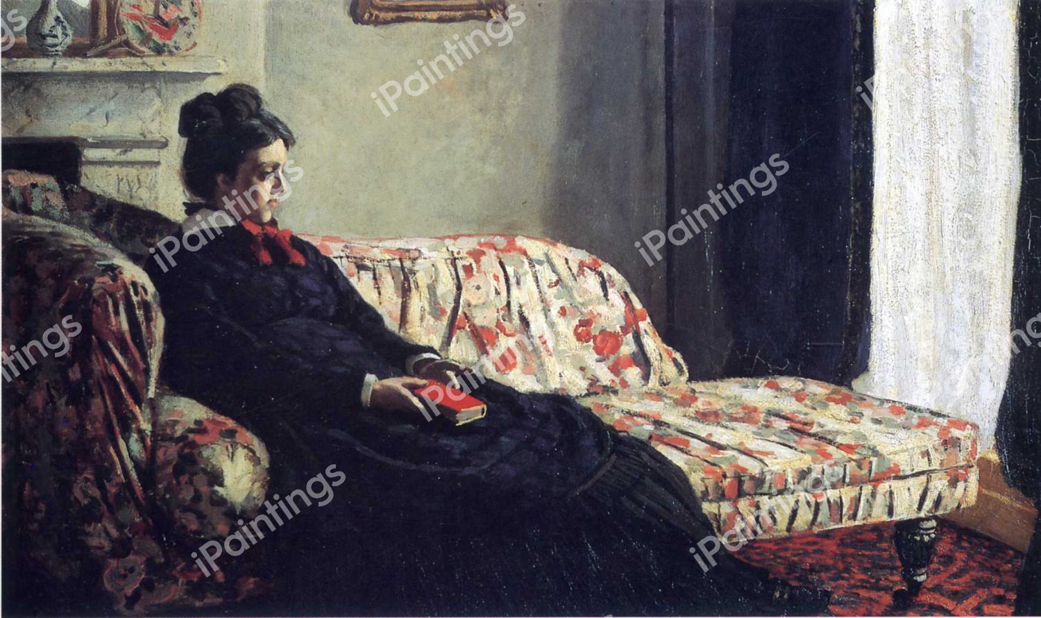Madame Monet Sitting on a Sofa in Meditation. The painting by Claude Monet