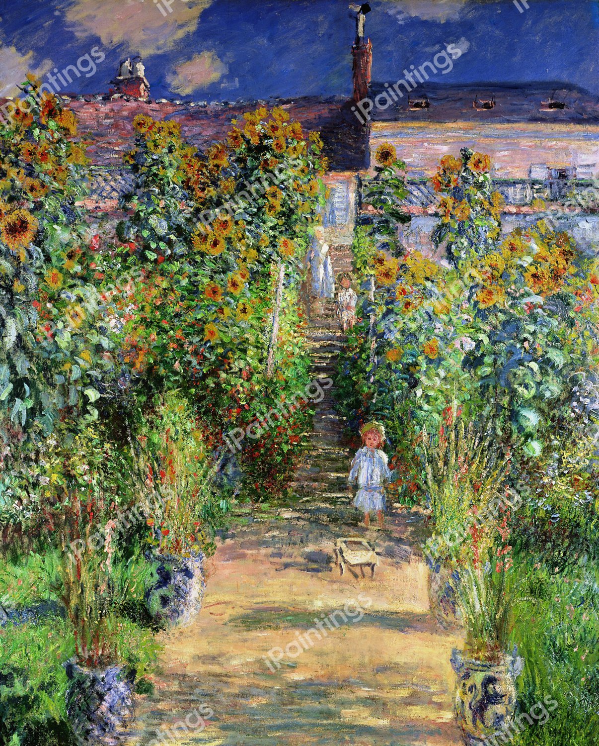 Monet's Garden at Vetheuil. The painting by Claude Monet