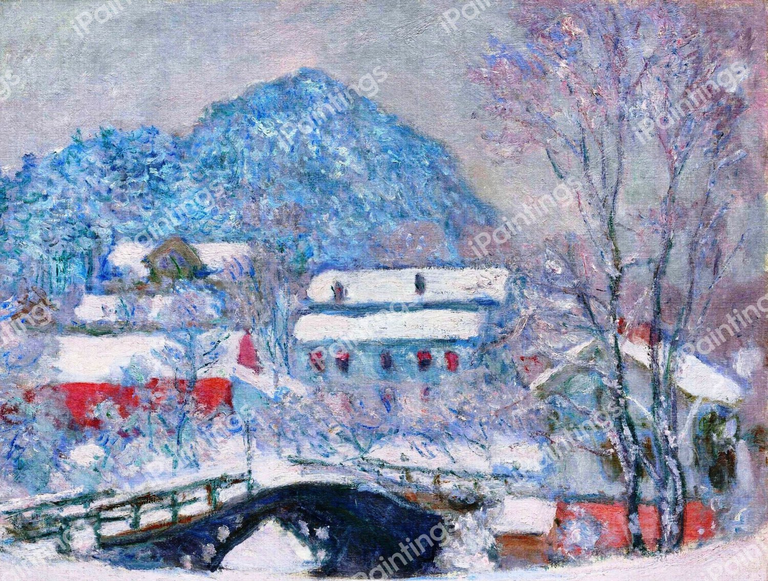 Norway, Sandviken Village in the Snow. The painting by Claude Monet