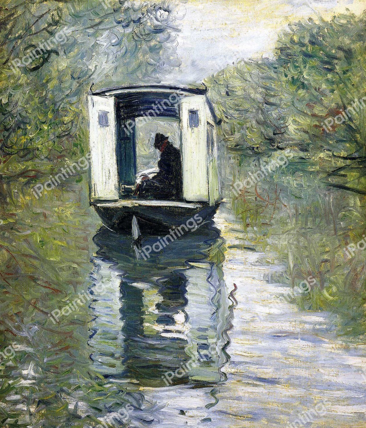 On The Boat Studio. The painting by Claude Monet