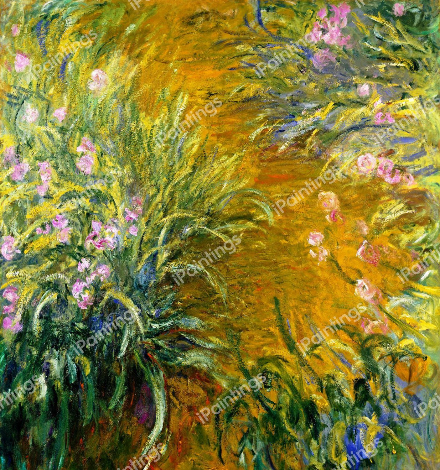 Path through the Irises. The painting by Claude Monet