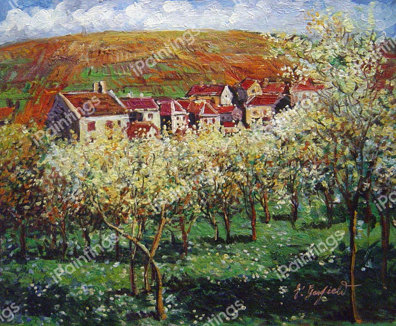 Plum Trees In Blossom At Vetheuil. The painting by Claude Monet