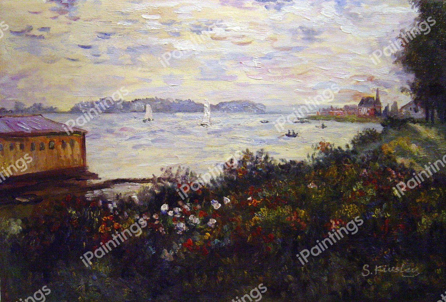 Riverbank At Argenteuil. The painting by Claude Monet