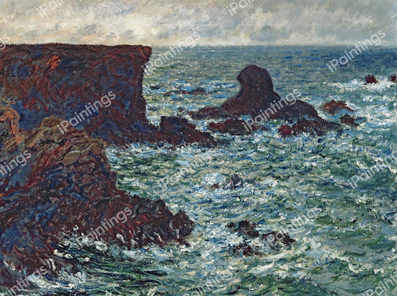 Rocks at Port Coton, the Lion Rock. The painting by Claude Monet
