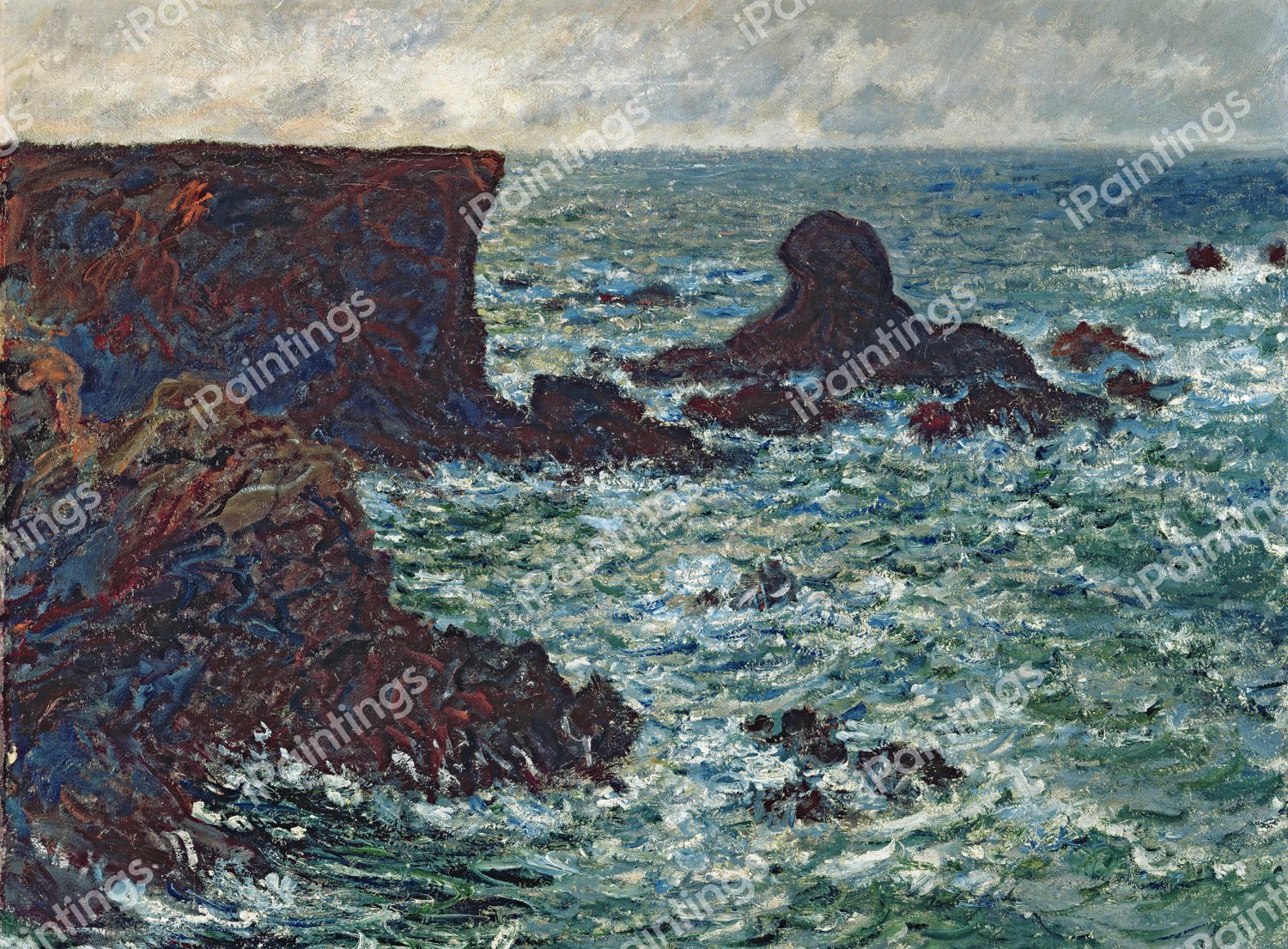 Rocks at Port Coton, the Lion Rock. The painting by Claude Monet