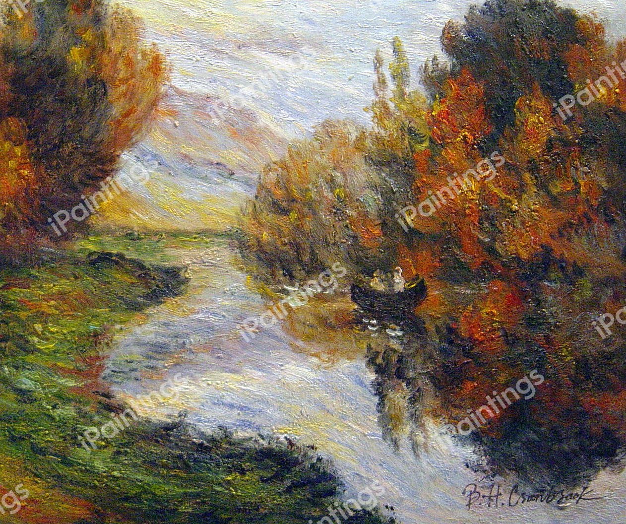 Rowboat On The Seine At Jeufosse. The painting by Claude Monet