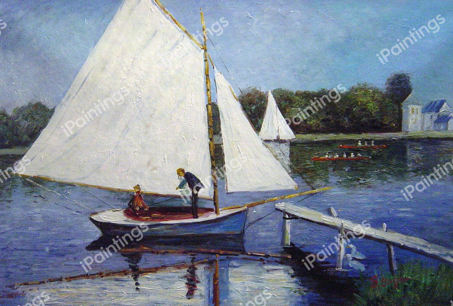 Sailing At Argenteuil. The painting by Claude Monet