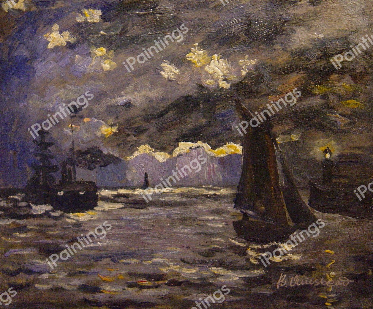 Seascape, Night Effect. The painting by Claude Monet