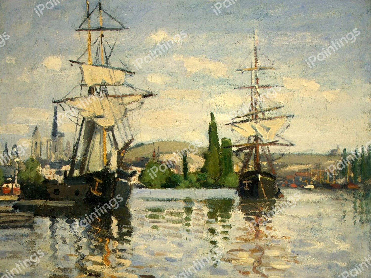 Ships Riding on the Seine at Rouen. The painting by Claude Monet