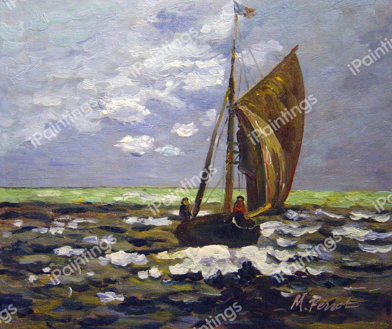 Stormy Seascape. The painting by Claude Monet