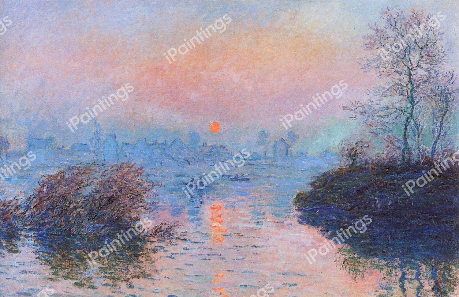 Sunset on the Seine at Lavacourt, Winter Effect. The painting by Claude Monet