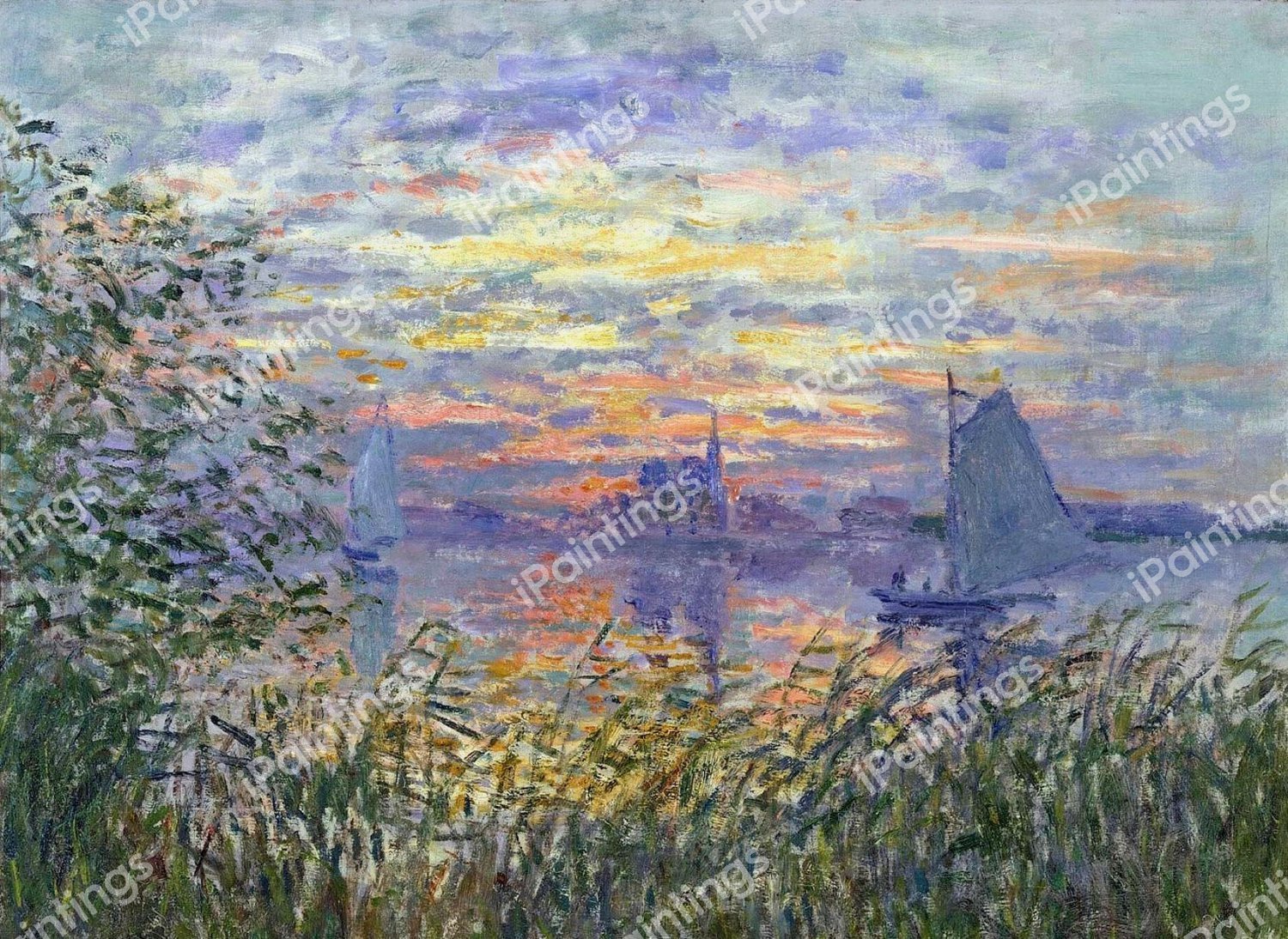 Sunset on the Seine. The painting by Claude Monet