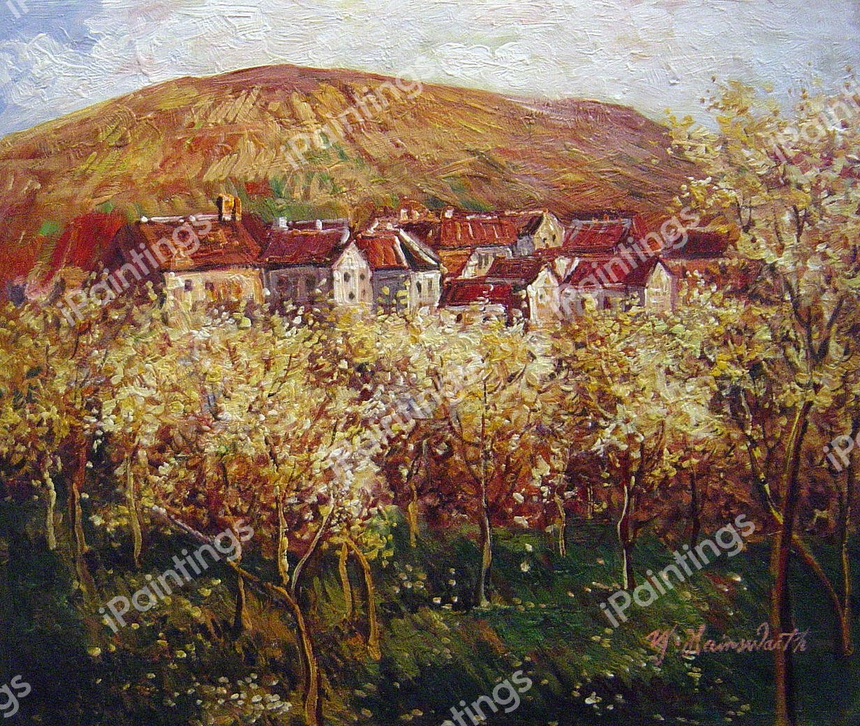 The Apple Trees In Blossom. The painting by Claude Monet