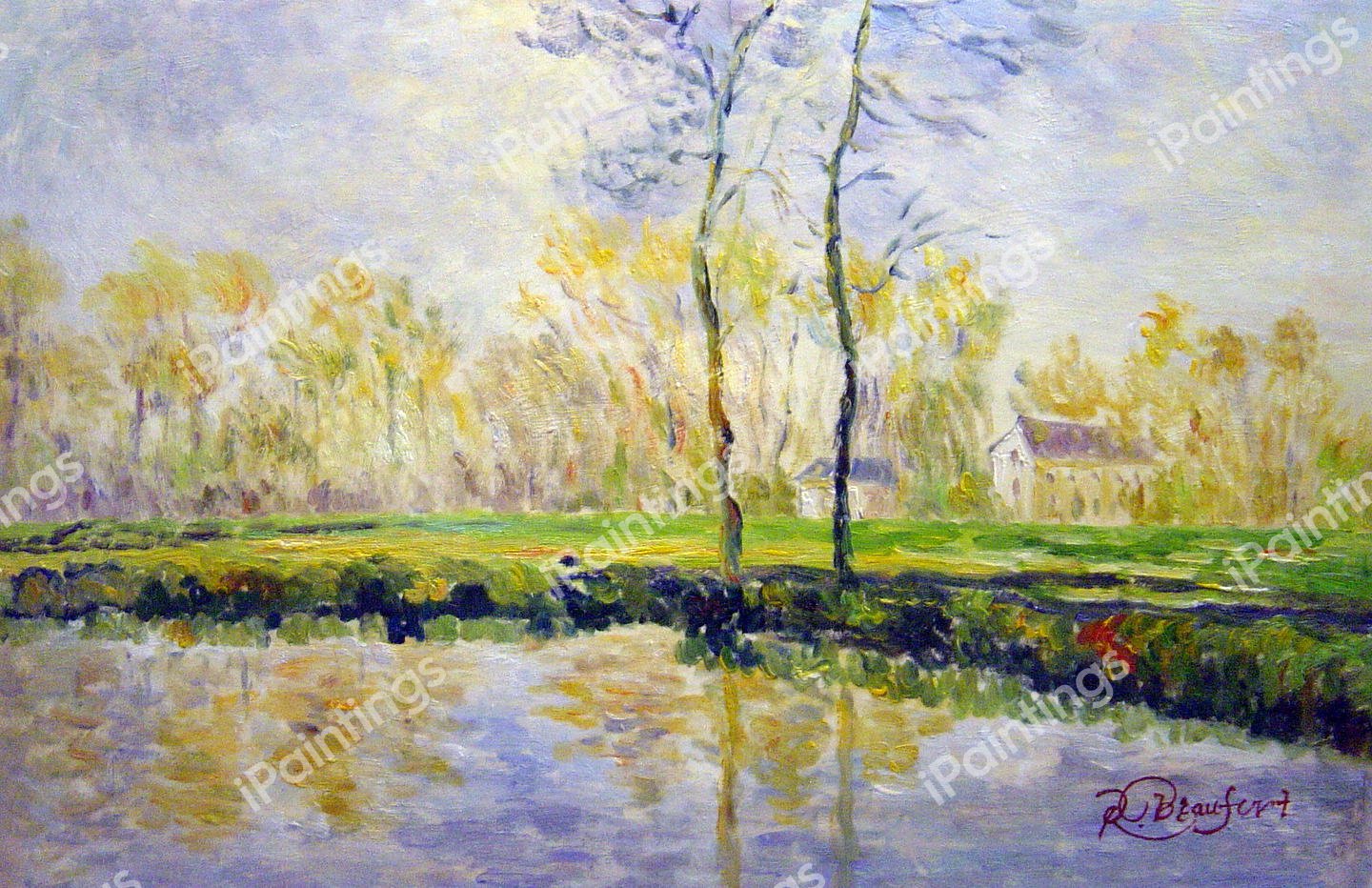 The Banks Of The River Epte At Giverny. The painting by Claude Monet