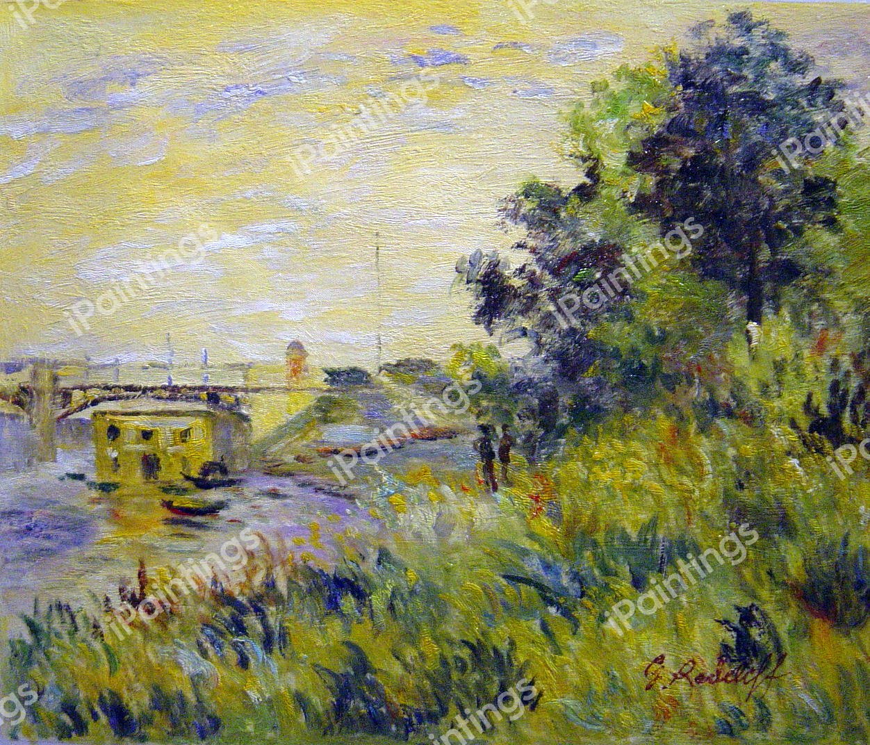 The Banks Of The Seine At The Argenteuil Bridge. The painting by Claude Monet