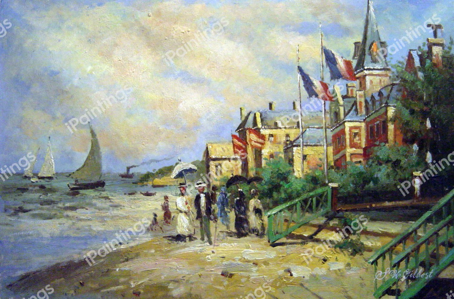 The Beach At Trouville. The painting by Claude Monet